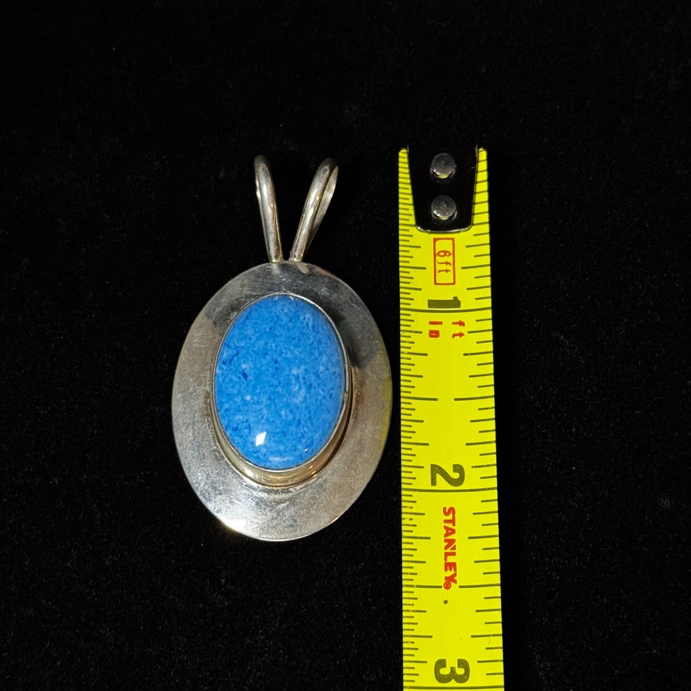 VHC Sterling Silver Blue Stone Oval Pendant Vintage Artisan Southwestern 11.56g - Picture 4 of 6